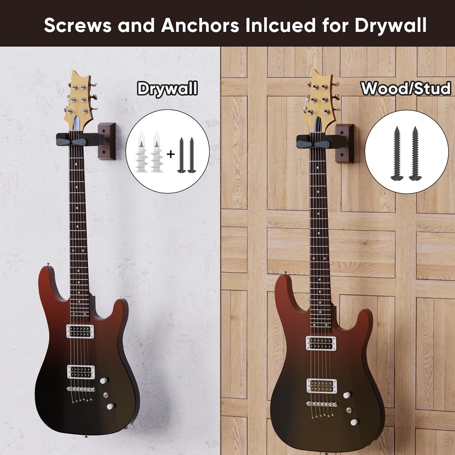 Locking Guitar Wall Mounts, 2 Pack