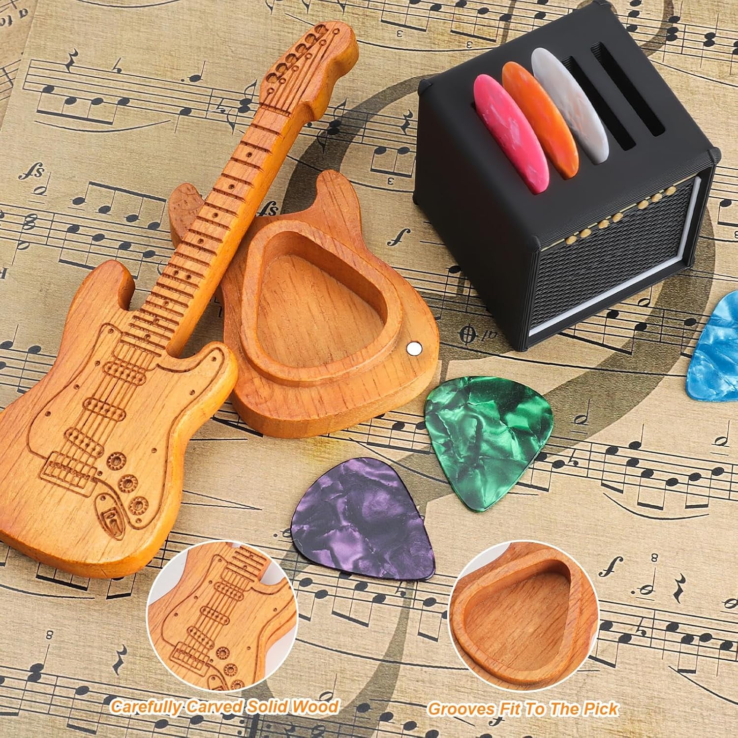 Amp Pick Holder and Wooden Guitar Pick Case
