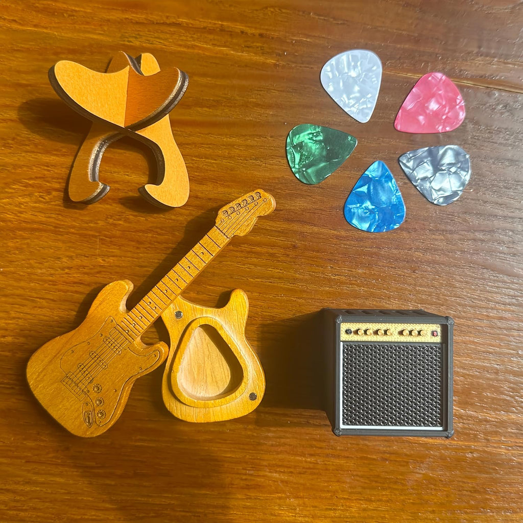 Amp Pick Holder and Wooden Guitar Pick Case