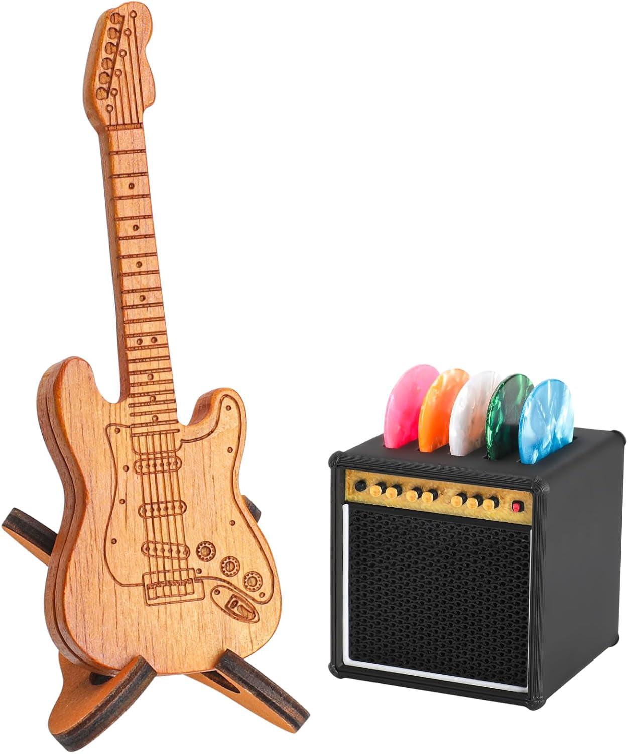 Amp Pick Holder and Wooden Guitar Pick Case